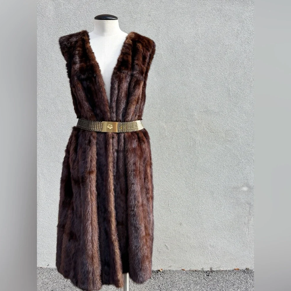 Vintage chocolate mink oversize  sleeve less Fur Coat - Picture 5 of 12